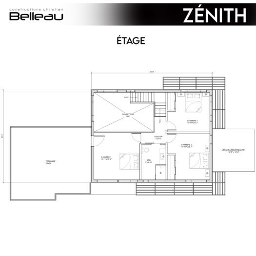Ceci est le plan de l'étage, modèle Le Zenith au Vertendre