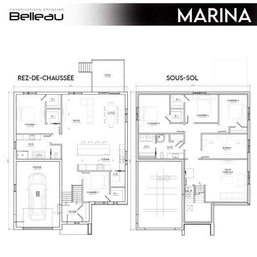 Ceci est un plan du rez-de-chaussée et sous-sol, modèle Marina
